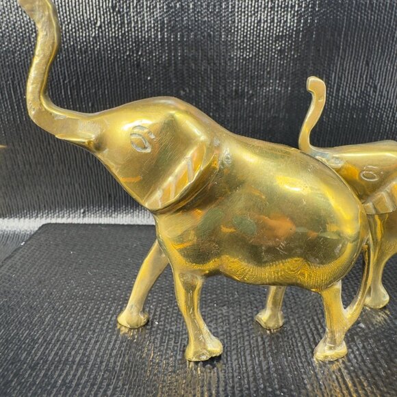 Vintage 1980s Heavy Metal Brass Elephant Figurine Set 2 Figure Decorative VTG - Picture 7 of 13